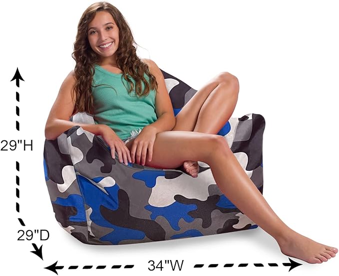 Posh Creations Structured Comfy Bean Bag Chair for Gaming, Reading and Watching TV, Malibu Lounge, Nylon - Camo Blue and Brown - LeafyLoom