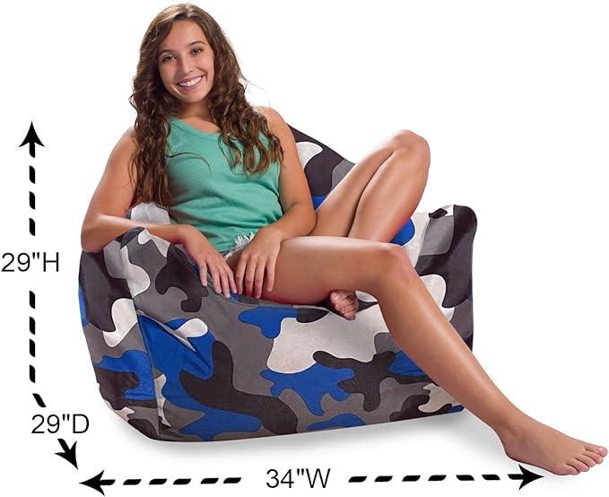 Posh Creations Structured Comfy Bean Bag Chair for Gaming, Reading and Watching TV, Malibu Lounge, Nylon - Camo Blue and Brown - LeafyLoom