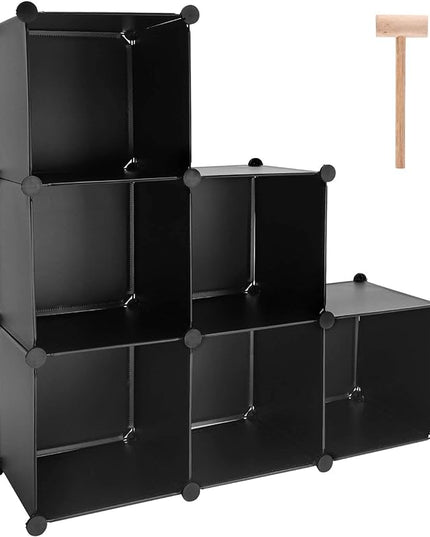 TUMUCUTE Cube Storage Organizer, 6-Cube DIY Plastic Closet Cabinet Modular Bookcase, Storage Shelves for Bedroom Living Room, Office, Black - LeafyLoom