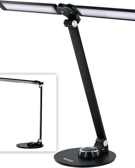NUNET LED Desk Lamps for Home Office,Piano Lamp for Upright Piano,Rotatable Aluminum Desk Lamps with USB Charging Port,Eye-Caring Reading Light/3 Lighting Modes/Brightness Adjustable Lamp,Black - LeafyLoom