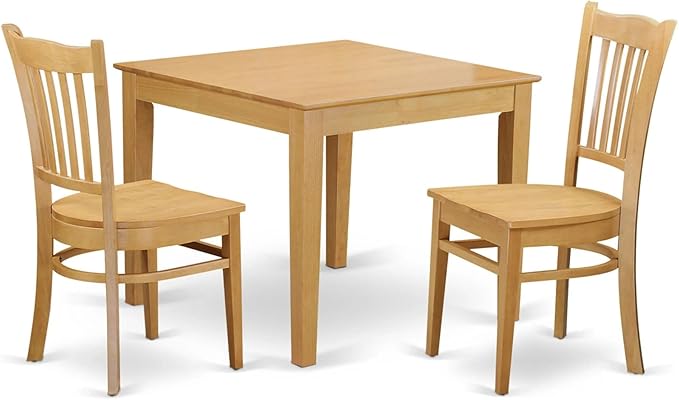East West Furniture OXGR3-OAK-W Oxford 3 Piece Set Contains a Square Dinner Table and 2 Kitchen Dining Chairs, 36x36 Inch - LeafyLoom