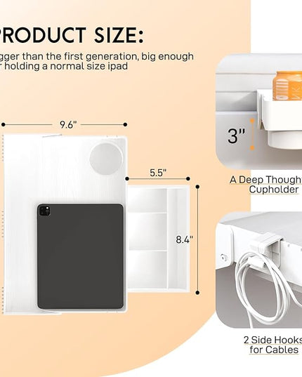 SPACELEAD Bedside Shelf for Bed – College Dorm Room Clip On Nightstand with Cup Holder & Cord Holder&Drawer – Bunk Bed Shelf for Organizer Top for Bedroom (White，Plastic) - LeafyLoom