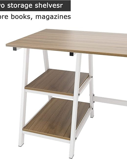 sogesfurniture 47 inches Writing Computer Desk, Trestle Desk Study Desk, Laptop PC Desk, Workstation with Storage Shelf, Home Office Desk Sturdy Table Study Table,Oak BHUS-CS-Tplus-120OK - LeafyLoom