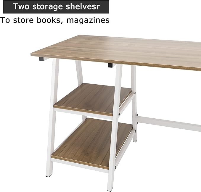 sogesfurniture 47 inches Writing Computer Desk, Trestle Desk Study Desk, Laptop PC Desk, Workstation with Storage Shelf, Home Office Desk Sturdy Table Study Table,Oak BHUS-CS-Tplus-120OK - LeafyLoom