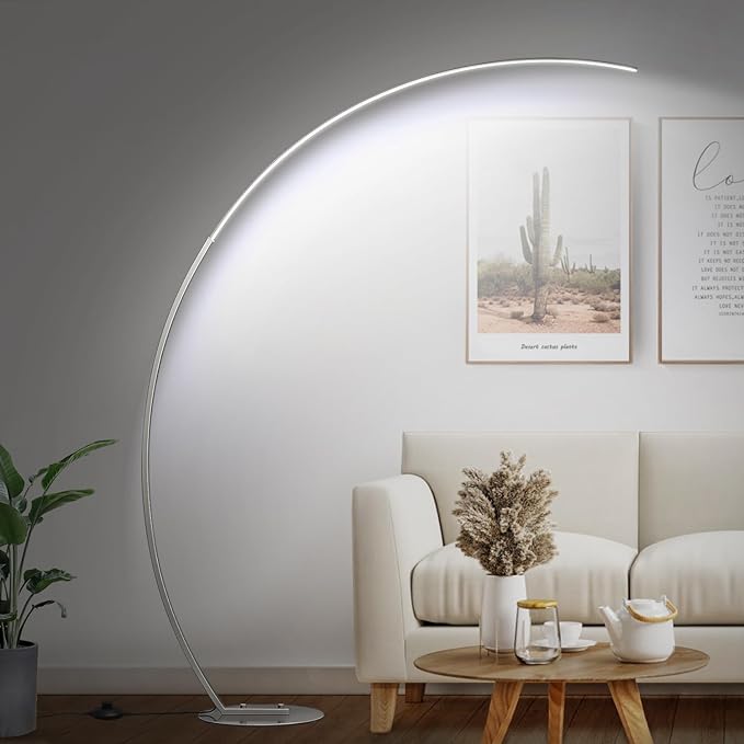 Dimmable LED Floor Lamp with 3 Color Temperatures, Ultra Bright 2000LM Brushed Nickel Arc Floor Lamps for Living Room, Modern Tall Lamp with Remote Control Reading Floor Lamp for Bedroom Office - LeafyLoom