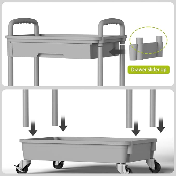 3 Tier Small Rolling Cart Organizer,Laundry Room Bathroom Organizers and Storage Office Shelves Mobile Shelving Unit Kitchen Trolley Cart with Wheels for Art,Craft,Diaper,Bedside,Snack(Grey) - LeafyLoom
