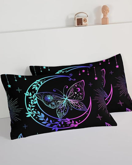 HOSIMA Butterfly Comforter Set 3Piece with 2 Pillowcases,Black Comforter Butterfly Aesthetics Room Decor,Boho Mandala Comforter Butterfly Bedding Set for Girls,Bohemian Full Size Bed in a Bag Set. - LeafyLoom