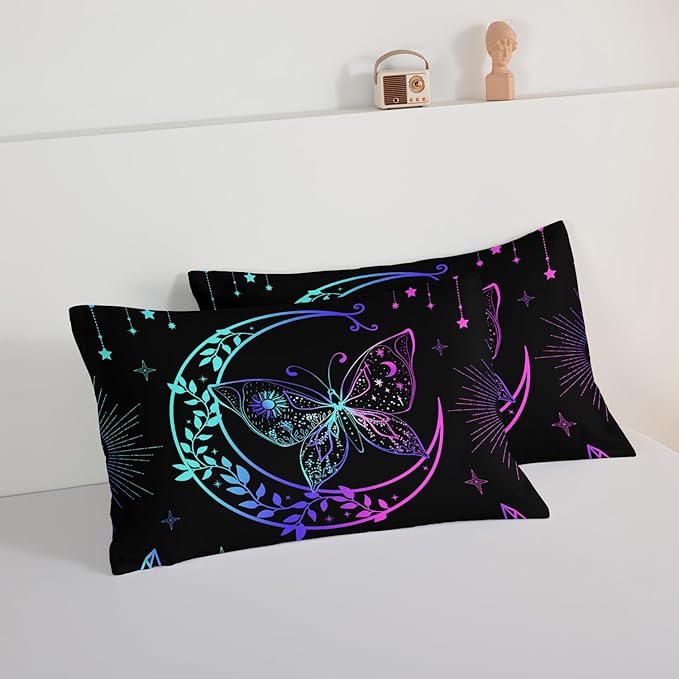 HOSIMA Butterfly Comforter Set 3Piece with 2 Pillowcases,Black Comforter Butterfly Aesthetics Room Decor,Boho Mandala Comforter Butterfly Bedding Set for Girls,Bohemian Full Size Bed in a Bag Set. - LeafyLoom