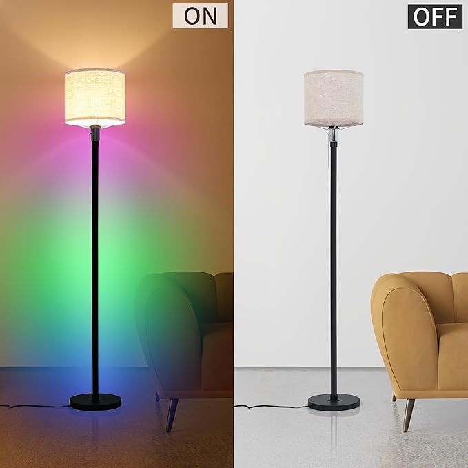 RGB Floor Lamps for Living Room, Dimmable Floor Lamp with Linen Lampshade, 366 RGB+12 Color, Color Changing Standing Floor Lamp for Bedroom Living Room Gaming Rooms(Not Includ Bulb) - LeafyLoom