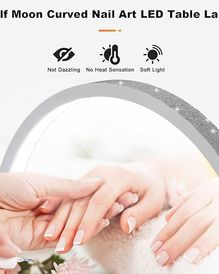 Half Moon Nail Desk Lamp, 48W Manicure LED Light for Nails, 3360 Lumen Stepless Dimming with Wire Controller, 3 Light Modes Nail Light for Desk, Arch Light for Nail Techs - LeafyLoom