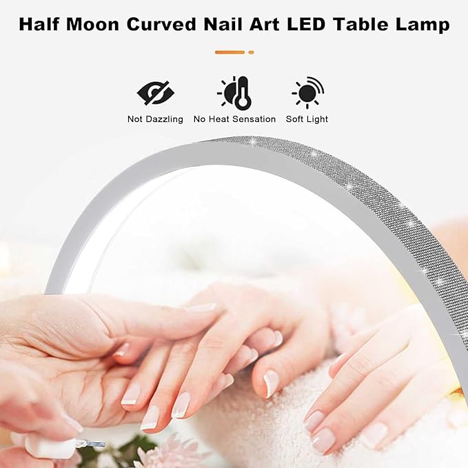 Half Moon Nail Desk Lamp, 48W Manicure LED Light for Nails, 3360 Lumen Stepless Dimming with Wire Controller, 3 Light Modes Nail Light for Desk, Arch Light for Nail Techs - LeafyLoom