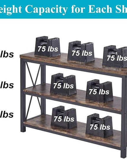 BON AUGURE Industrial Sofa Console Table for Entryway, 3 Tier Foyer Table for Hallway, Rustic Hall Tables Behind Couch (47 Inch, Rustic Brown) - LeafyLoom