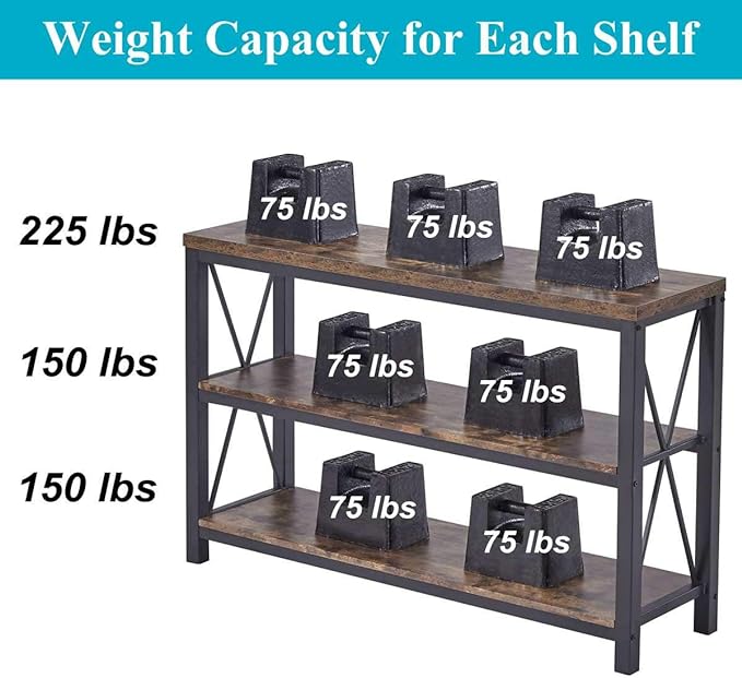 BON AUGURE Industrial Sofa Console Table for Entryway, 3 Tier Foyer Table for Hallway, Rustic Hall Tables Behind Couch (47 Inch, Rustic Brown) - LeafyLoom