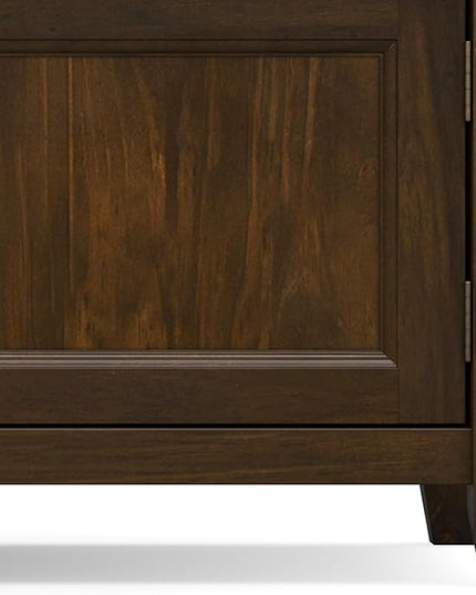 SIMPLIHOME Burlington SOLID WOOD Wide Transitional Media Stand for TVs up to 80 inches for The Living Room and Entertainment Center, 72 inch, Mahogany Brown - LeafyLoom