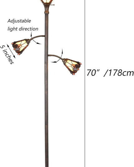 Bieye L10839 Baroque Tiffany Style Stained Glass Torchiere Floor Lamp with Sidelights for Reading, 70-inches Tall (Baroque, Brown) - LeafyLoom
