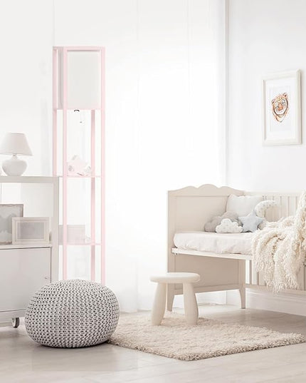 Simple Designs LF1014-LPK-2PK Three Shelf Etagere Organizer Storage Floor Lamp 2 Pack Set with White Linen Shade for Living Room, Bedroom, Office, Hallway, Light Pink - LeafyLoom