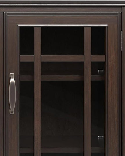 SIMPLIHOME Connaught SOLID WOOD Wide Traditional Media Stand for TVs up to 60 inches for The Living Room and Entertainment Center, 53 inch, Dark Chestnut Brown - LeafyLoom