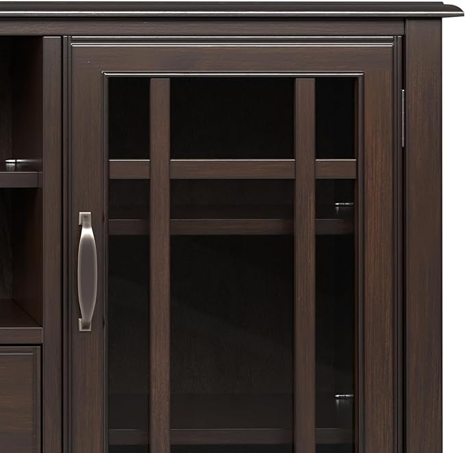 SIMPLIHOME Connaught SOLID WOOD Wide Traditional Media Stand for TVs up to 60 inches for The Living Room and Entertainment Center, 53 inch, Dark Chestnut Brown - LeafyLoom