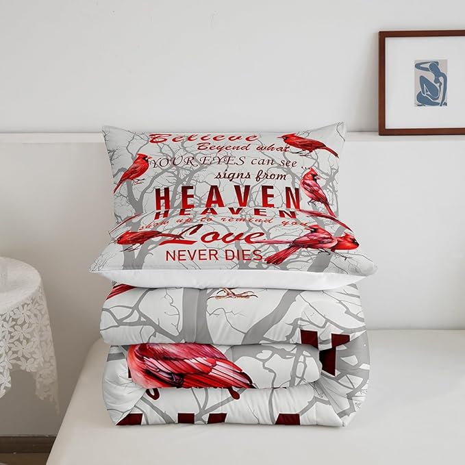 Cardinal Bird Comforter Set Twin Size Farmhouse Red Birds Bedding Set for Girls Boys Women Men Tree Branches Decor Comforter Nature Comforter with 1 Pillow Case - LeafyLoom