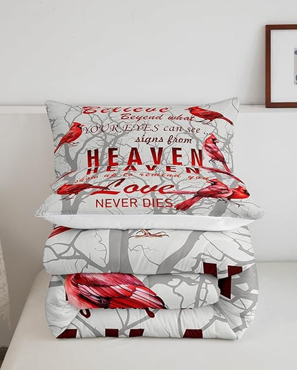 Cardinal Bird Comforter Set Queen Size Farmhouse Red Birds Bedding Set for Girls Boys Women Men Tree Branches Decor Comforter Nature Comforter with 2 Pillow Case - LeafyLoom