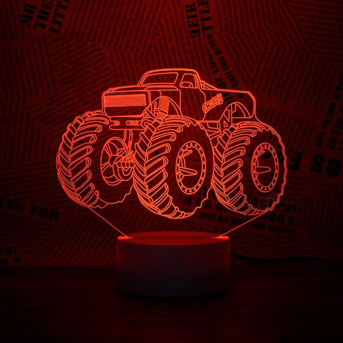3D Lamp for Child Monster Truck Series Nightlamp Bedside Lamps 7 Colors Illusion for Child Night Light Lamps for Child Room Lamp As Gift Ideas for Boys or Kids - LeafyLoom