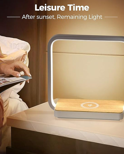 Bedside Lamp Qi Charger LED Desk Lamp with Touch Control 3 Light Hues,Table Lamp Eye-Caring Reading Light for Kids, Adults, Home, Dorm and Office,Wireless Charge for All Qi Devices - LeafyLoom