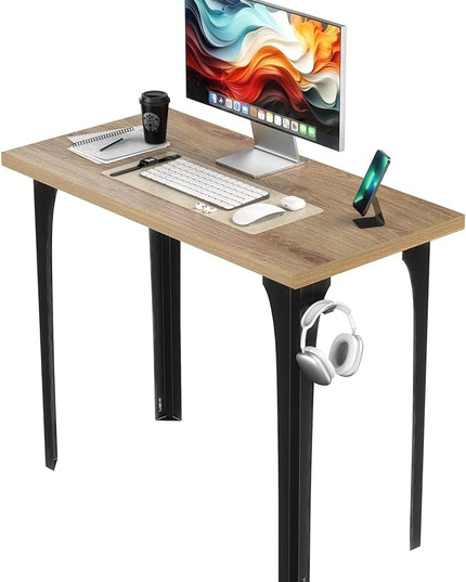 Home Office Computer Desk 35.4 inch gaming Desk, Modern and Minimalist home office desk, Home Office Desks, Study Desk, Craft table Black Metal Designed Frame, Natural Board Color. - LeafyLoom