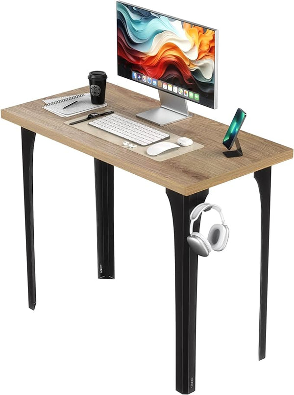 Home Office Computer Desk 35.4 inch gaming Desk, Modern and Minimalist home office desk, Home Office Desks, Study Desk, Craft table Black Metal Designed Frame, Natural Board Color. - LeafyLoom