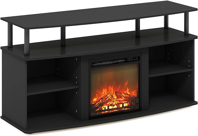 Furinno Jensen Open Shelving Storage Fireplace TV Entertainment Center for TV up to 55 Inch, Americano/Black - LeafyLoom