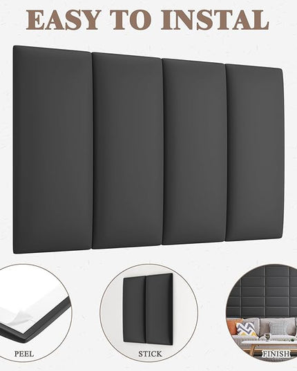 King Headboard, Wall Mounted Peel and Stick Headboard, Upholstered Leather Bed Headboard for King Size Bed, Floating Dorm Bedroom Tall Headboard Soundproof Wall Panels (12 Panels, 10"x24") - LeafyLoom