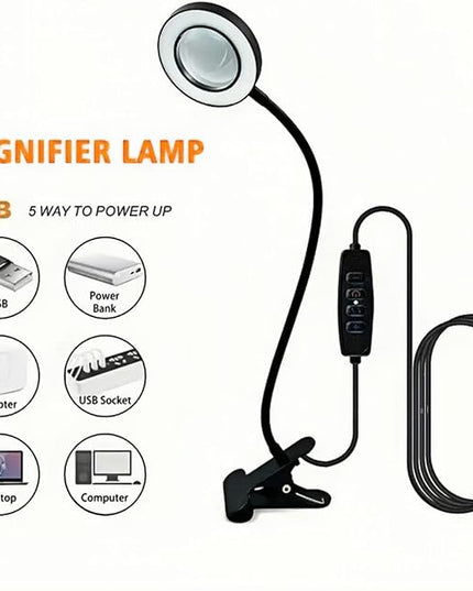 Desk Magnifying Glass with Light 10X, Clip on Desk Lamp,Craft Lamp Adjustable Lighted Magnifying Glass with Stand Portable Eye LED Lamp 3 Colors Dimmable for Reading Crafts Workbench(Sliver 2.0) - LeafyLoom