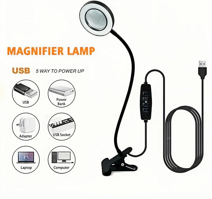 Desk Magnifying Glass with Light 10X, Clip on Desk Lamp,Craft Lamp Adjustable Lighted Magnifying Glass with Stand Portable Eye LED Lamp 3 Colors Dimmable for Reading Crafts Workbench(Sliver 2.0) - LeafyLoom