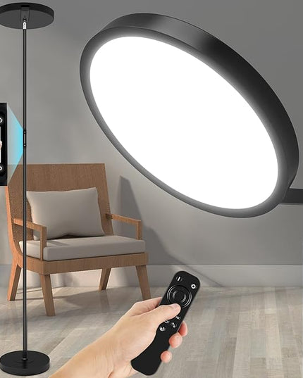 JOOFO Sky LED Floor Lamp,Folding Modern Torchiere Floor Lamp,Bright Dimmable Led Floor Lamp with Remote &Touch Control,5 Color Temperatures,Tall Standing Lamp for Living Room,Office,Bedroom,(Black) - LeafyLoom
