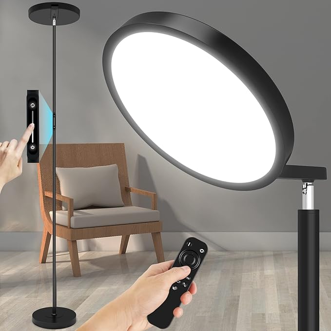 JOOFO Sky LED Floor Lamp,Folding Modern Torchiere Floor Lamp,Bright Dimmable Led Floor Lamp with Remote &Touch Control,5 Color Temperatures,Tall Standing Lamp for Living Room,Office,Bedroom,(Black) - LeafyLoom