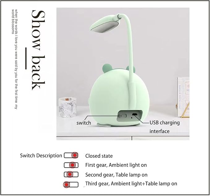 LED Desk Lamp，Mini Dog Night Light,Portable LED Table Light, Cute Foldable USB Rechargeable Reading Light Bedroom Children's Bedside Study (Green) - LeafyLoom