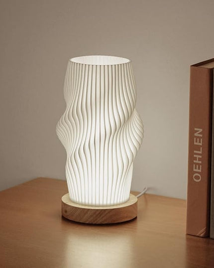 Bedside Lamps for Bedroom Nightstand Lamp,Vintage Style Striped Small Night Light Lamp,Gold Mini Modern Lamp with Woodbase,Gold Mini Table Lamp LED Lights for Living Room,Dorm,Kids Room,Office - LeafyLoom