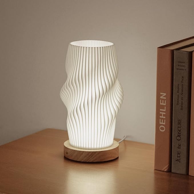 Bedside Lamps for Bedroom Nightstand Lamp,Vintage Style Striped Small Night Light Lamp,Gold Mini Modern Lamp with Woodbase,Gold Mini Table Lamp LED Lights for Living Room,Dorm,Kids Room,Office - LeafyLoom