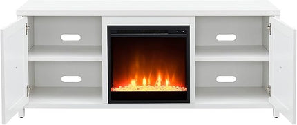 Henn&Hart Rectangular TV Stand with Crystal Fireplace for TV's up to 65" in White, TV Stands for the Living Room - LeafyLoom