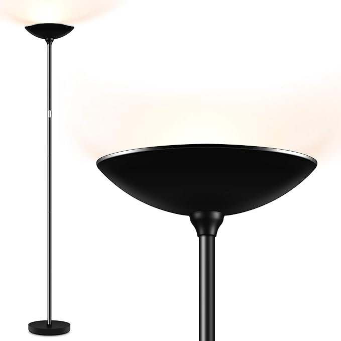 Floor Lamp, Standing Lamp, 20W 2000LM LED Torchiere Floor Lamp, Stepless Dimmable, Touch Control, 3000K Daylight, 50000hrs Lifespan, Floor Lamps for Living Room, Standing Lamps for Bedroom, Office - LeafyLoom
