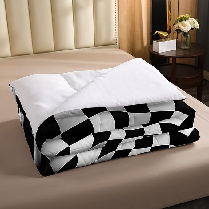 Erosebridal Race Car Bedding Set For Boys Queen Bed,Kids Teen Extreme Sports Car Comforter Set,Black White Checkered Grid Bed Comforter Set Retro Red Cool Vehicle Automobile Quilt Duvet 2 Pillow Cases - LeafyLoom