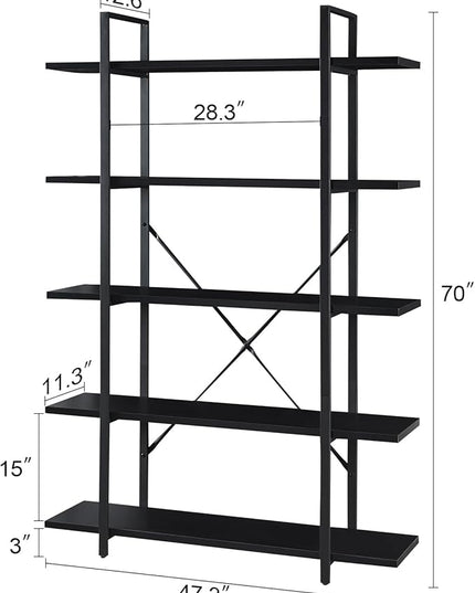 HOMISSUE Bookshelf,5-Tier Bookshelf Industrial Bookcase and Bookshelves,Rustic Storage Rack with Open Shelves for Living Room Bedroom and Kitchen - LeafyLoom