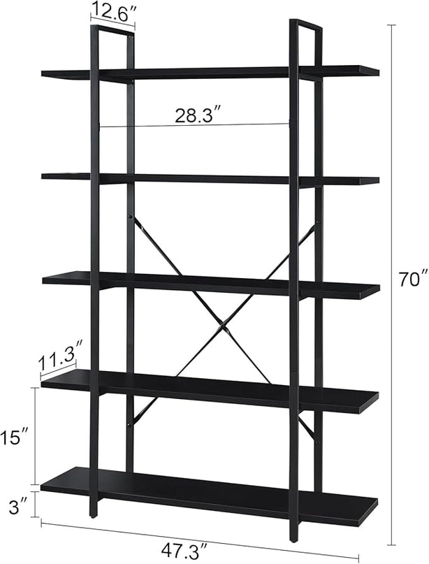 HOMISSUE Bookshelf,5-Tier Bookshelf Industrial Bookcase and Bookshelves,Rustic Storage Rack with Open Shelves for Living Room Bedroom and Kitchen - LeafyLoom