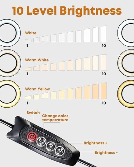 8X Magnifying Glass LED Light with Clamp, 12W Dimmable Magnifier Desk Lamp with 3 Light Colors 10 Brightness, 6.3″ Real Glass Lens, Adjustable Swivel Arm Magnifier Light for Reading Close Work Craft - LeafyLoom