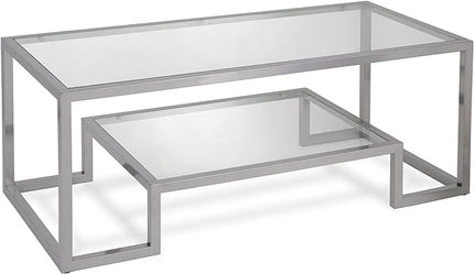 Henn&Hart 45" Wide Rectangular Coffee Table in Satin Nickel, Modern coffee tables for living room, studio apartment essentials - LeafyLoom