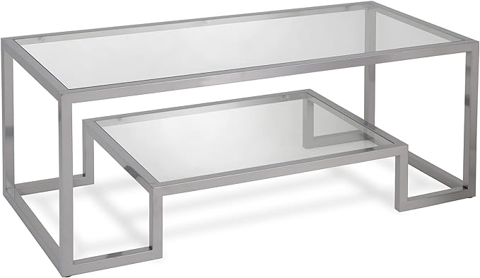 Henn&Hart 45" Wide Rectangular Coffee Table in Satin Nickel, Modern coffee tables for living room, studio apartment essentials - LeafyLoom