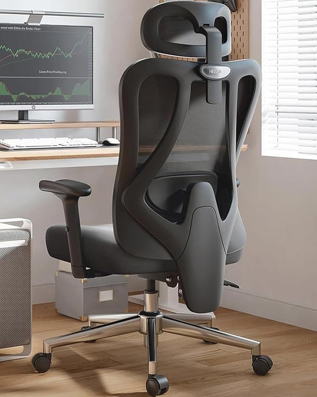 Hbada P3 Ergonnomic Office Chair with 2D Adjustable Lumbar Support, Office Chair with Adjustable Headrest and Armrest, 145° Stepless Tilt Function, Thick Seat Cushion, Black(No Footrest) - LeafyLoom