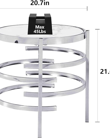 Round Coffee Table Coffee Tables for Living Room Sintered Stone Marble Top Sturdy Metal Frame (Silver, 20.67 inches) - LeafyLoom