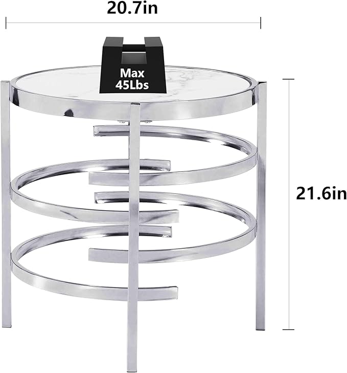 Round Coffee Table Coffee Tables for Living Room Sintered Stone Marble Top Sturdy Metal Frame (Silver, 20.67 inches) - LeafyLoom