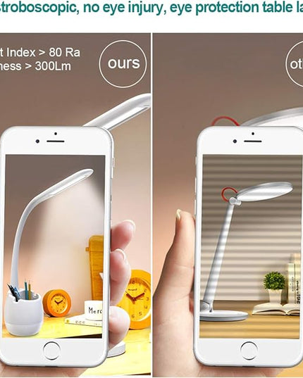 ERAY Kids Desk Lamp LED Study 2000mAh Rechargeable Desk Light with Pen Holder/ 8 Colors Night Light/ 3 Brightness Levels/Touch Control, Dimmable Table Lamp for Boys & Girls Eye-Caring Reading - LeafyLoom