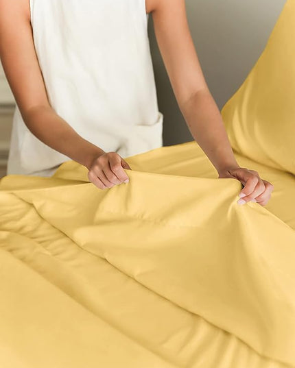 Full Size 4 Piece Sheet Set - Comfy Breathable & Cooling Sheets - Hotel Luxury Bed Sheets for Women & Men - Deep Pockets, Easy-Fit, Extra Soft & Wrinkle Free Sheets - Yellow Oeko-Tex Bed Sheet Set - LeafyLoom